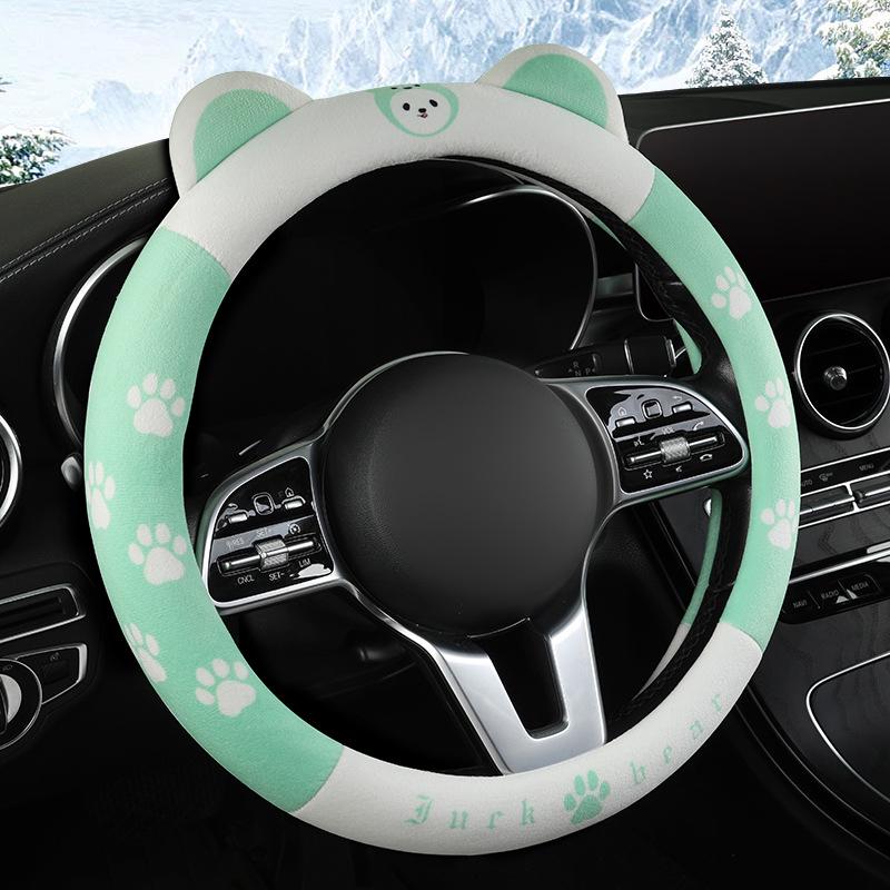 Winter Cartoon Plush Steering Wheel Cover, Fits 37-38CM
