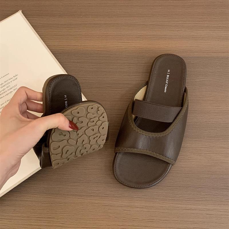 Retro Brown Niche Open-toed Sandals Fairy Shoes New Summer Flat-bottomed Cool Slippers