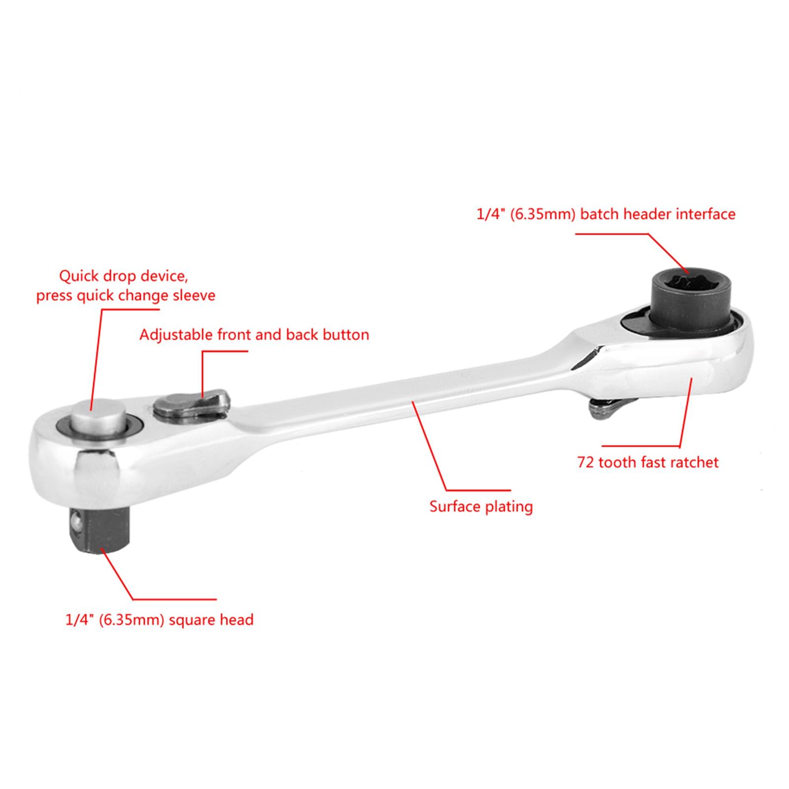 1/4 Fast Rotatable Mini Ratchet Wrench 107mm Socket Wrench Rod Ratchet 2 In 1 Dual Head Screwdriver Quick Spanner Tool