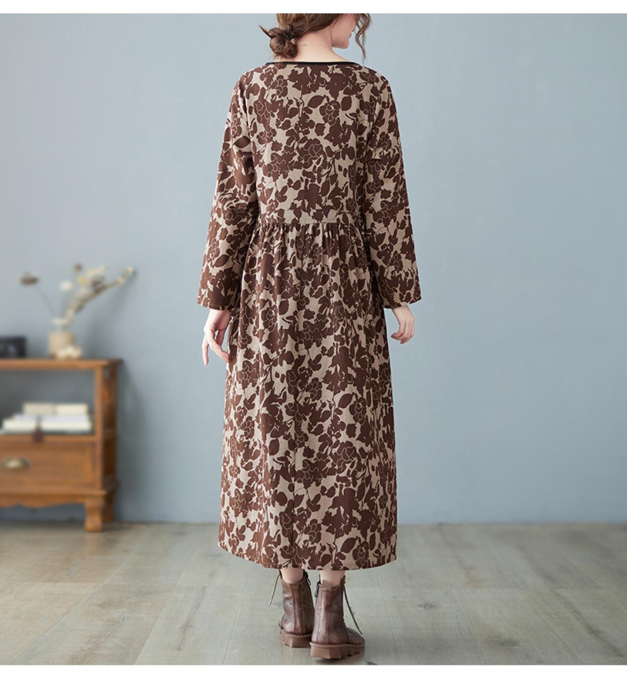 

Платье с литературным и художественным принтом в стиле ретро 2025 года на осенней основе из хлопка и льна с длинной юбкой, свободная, с длинным рукавом, большая юбка-качеля для женщин 2XL