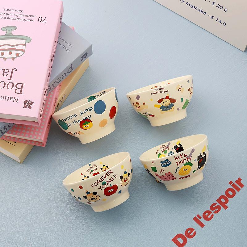 Cartoon Animal Creative Ceramic Bowl Cute Cream Color Household Dessert Bowl Breakfast Bowl Girl Birthday Gift Gift
