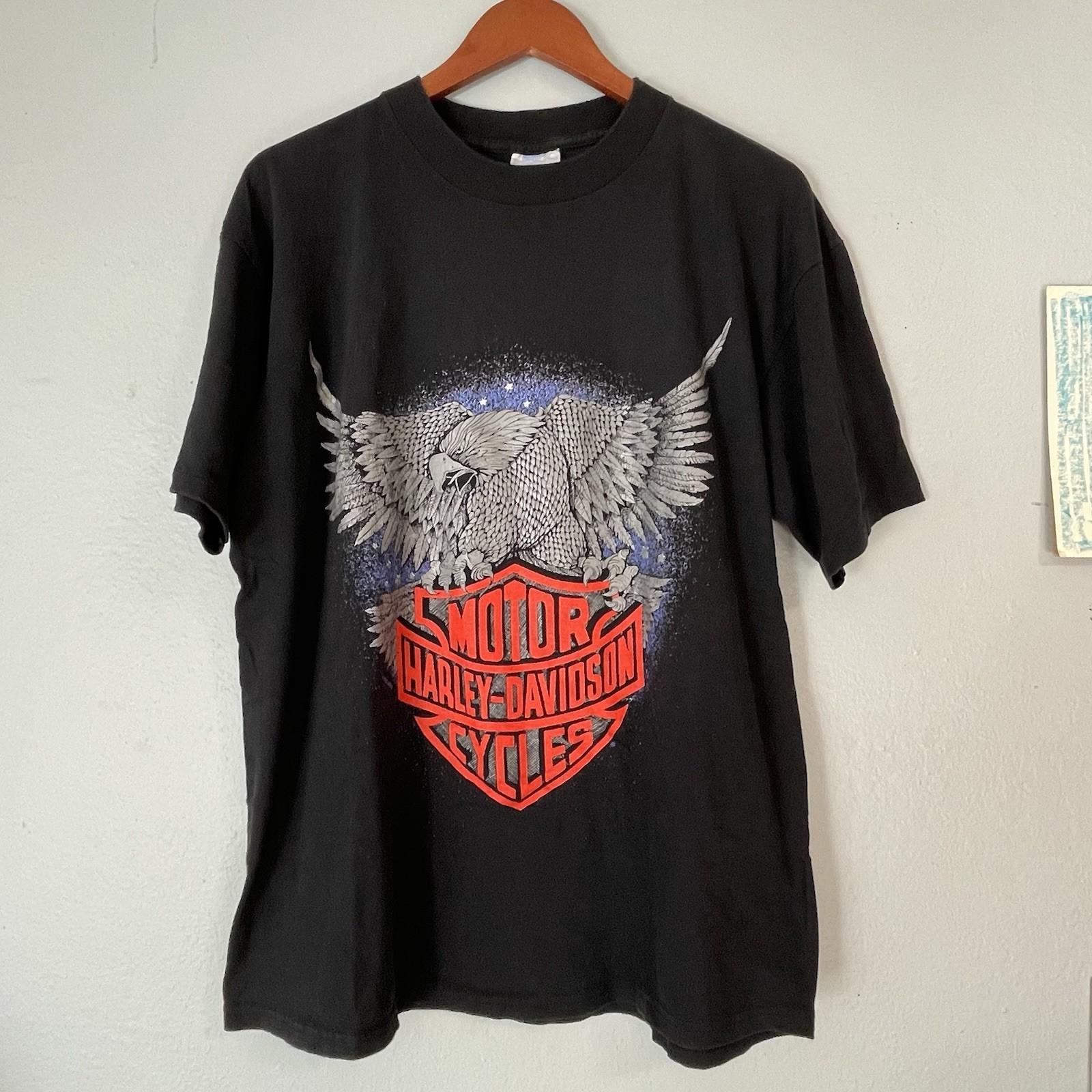 Vintage Harley Davidson Eagle Big Print Fun Wear T Shirt DISTRESSED HD Sz L Unisex T-Shirt M