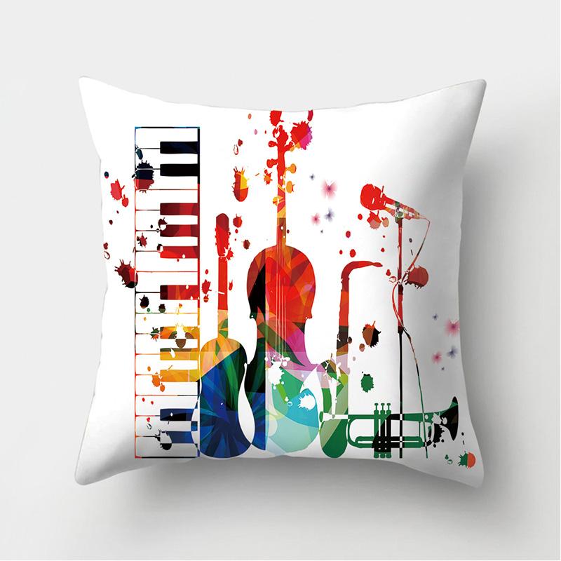 Cushion Cover Pillow Sofa Decorative Pillowcase Musical Instrument Pattern