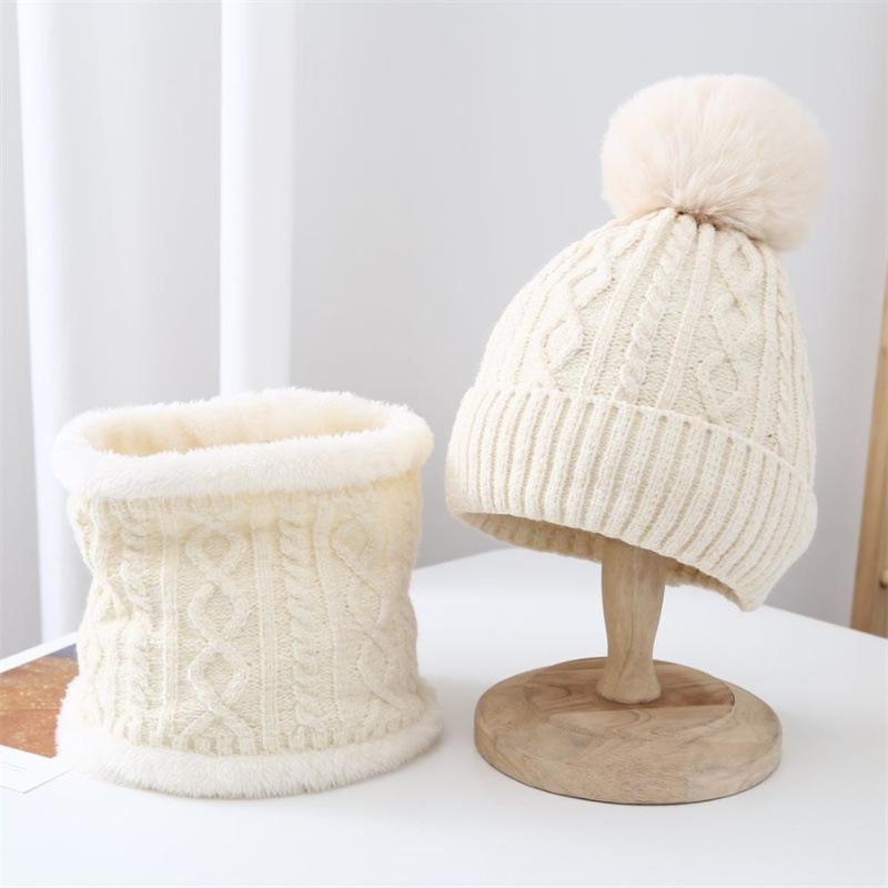 Wool hat, autumn and winter versatile knitted hat, chenille warm ear protector, fleece cold-proof hat, scarf two-piece set