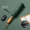 New Three-Fold Business Automatic Folding Umbrella Retro Wooden Handle Reinforced Wind-Resistant Enlarged Umbrella Face Men'S Ra