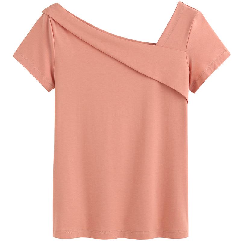 Clearance Women's Slanted Shoulder Modal Cotton Short Sleeve T-Shirt - Stylish & Comfortable