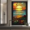 Colorful Retro Floral & Bird Static Cling Window Film - No Glue, Removable