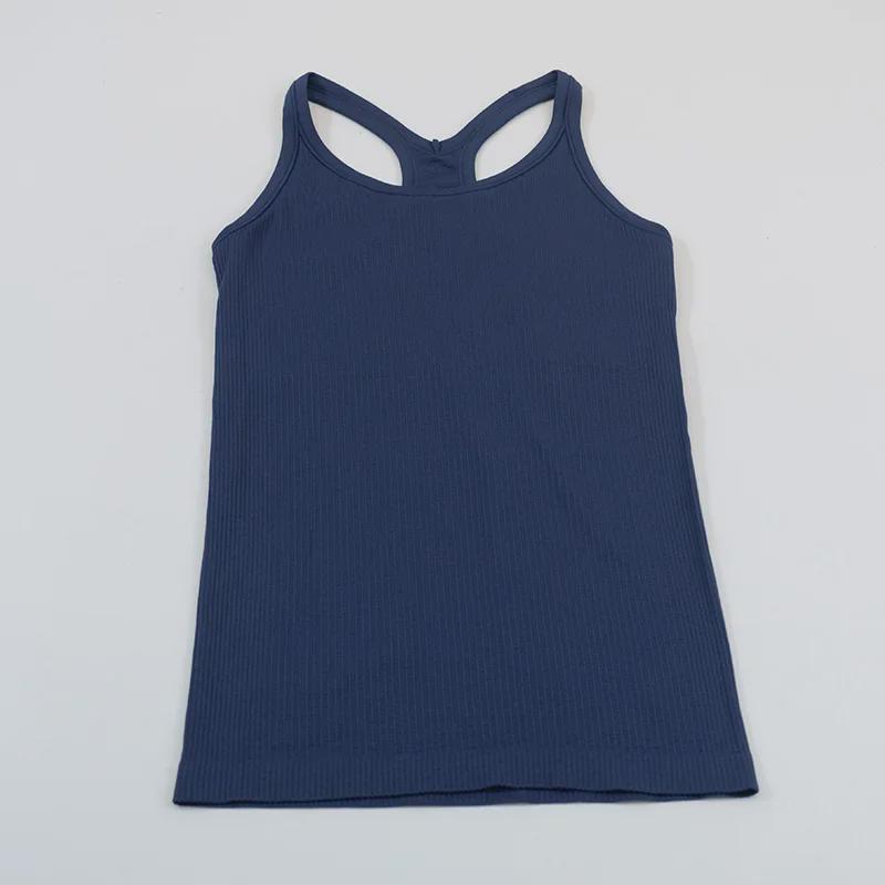Dámská bezešvá žebrovaná pletená vesta na jógu s I-tvarovanými zády - úzké, vysoce elastické sportovní oblečení