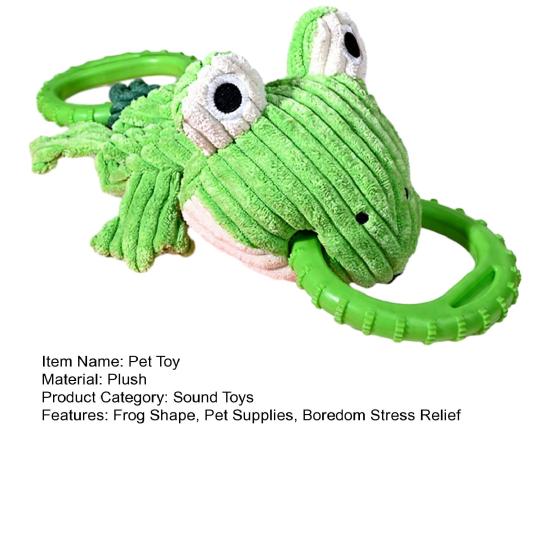Tug of War Dog Toy Bite Resistant Tough Double Ring Plush Frog Dog Toy Boredom Relief Small Medium Dog Teething Cleaning Interactive Toy Pet Supplies