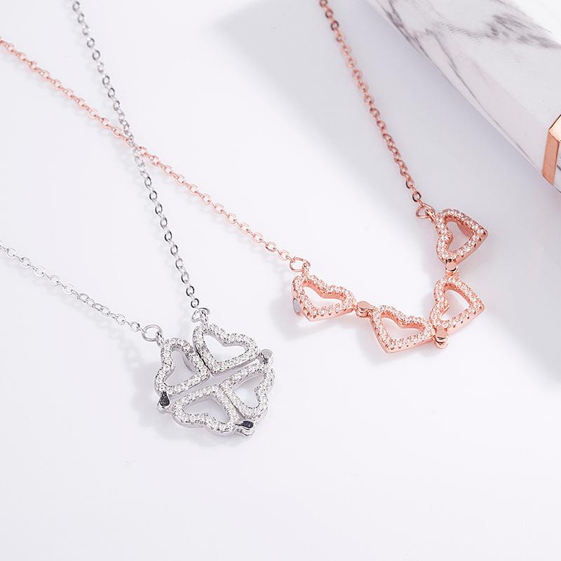 A Woman Wearing Four-leaf Clover Necklace, Lucky Four-leaf Clover Pendant, Collarbone Chain, Sweater Chain, Neck Chain