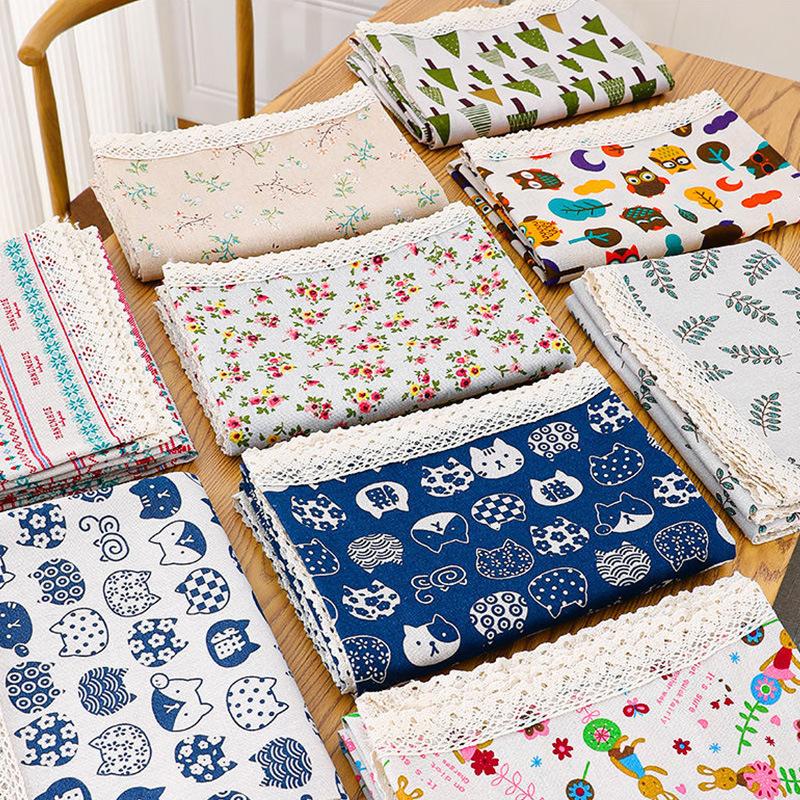 Cotton and Linen Tablecloth Fabric Net Red Girl Heart Plaid Desk Mat Rectangular Small Fresh Coffee Table Mat Table Cloth