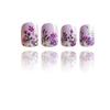 24 Stück Lila Künstliche Nägel Kurz Quadratisch Vollabdeckung Falsche Nägel Glänzend Aufklebbare Nägel Blumen Aufpressnägel