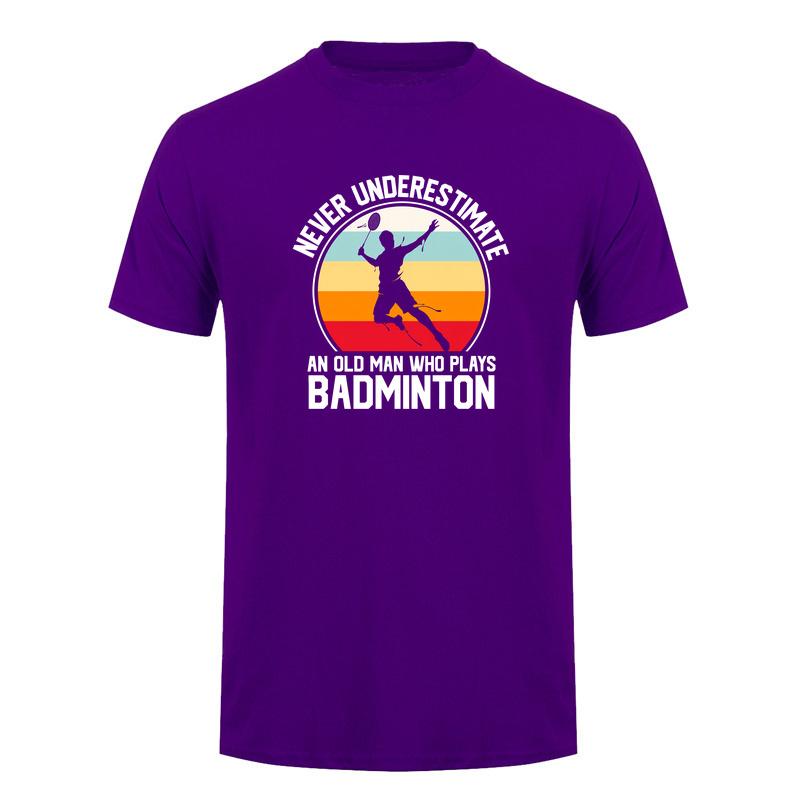 Never Underestimate An Old Unisex Who Plays Badminton T Shirt Retro Sunset Tshirts Sports Lover Gift Da844