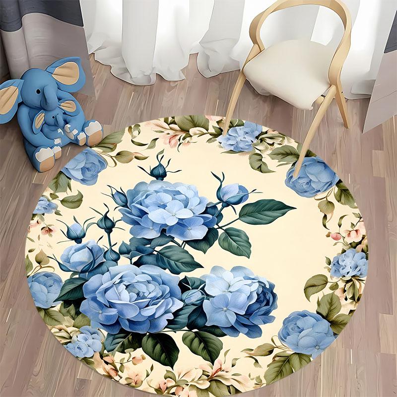 Free Shipping Round Floral Carpet with Blue Roses for Elegant Living Spaces Round Carpet for Home Sofa Bedroom,gift