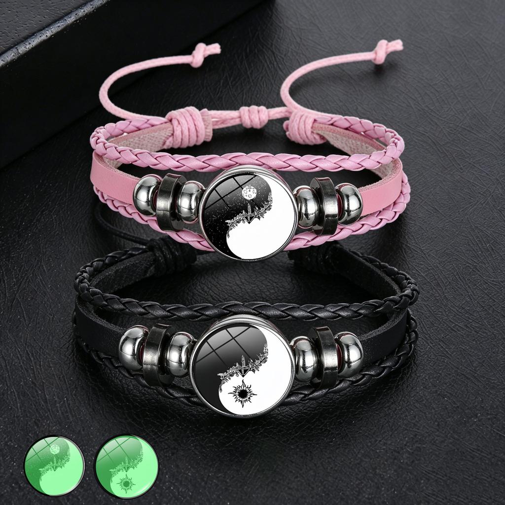 1Pc Glow In Dark Sun Moon Lover Couple Bracelet, Handmade Beaded Braided Unisex