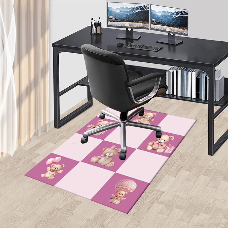 Pink Teddy Bear Chair Mat Office Carpet, Oversized Rug for Home Decor, Sofa Mat, Desk Pad, Gift Idea, Living Room, Bedroom, Various Rooms
