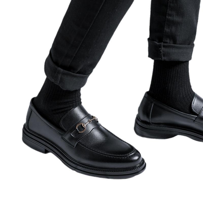 Retro British Round Head With Suit, Black Bright Leather Small Leather Shoes, Lazy Pedal One Piece 85136-R