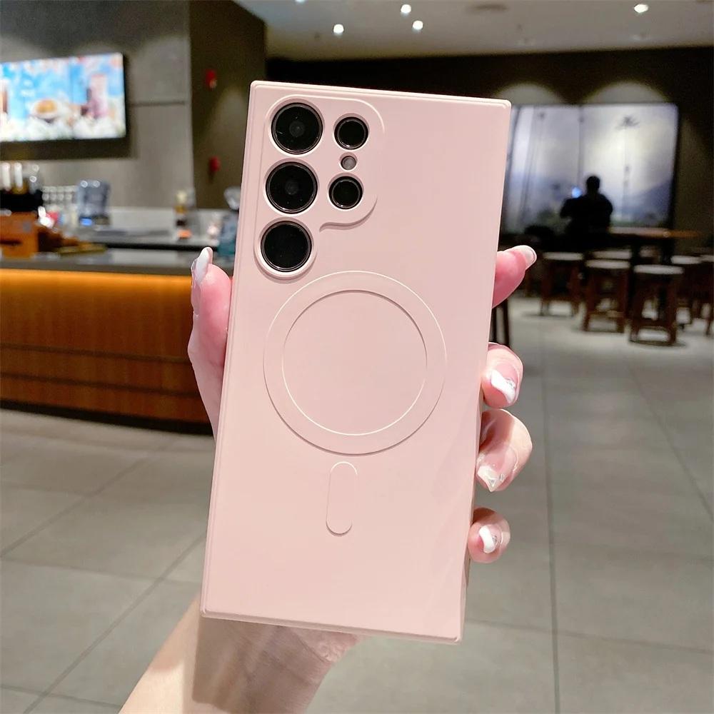 Liquid Silicone For Magsafe Wireless Charge Case For Samsung Galaxy S25 S24 Ultra S23 S22 S21 A55 A15 A35 A05 Shockproof Cover