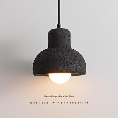Japanese Wabi-Sabi Black Hole Stone Style Bedside Pendant Light - Mid-Century Cream Retro Design for Home or Restaurant