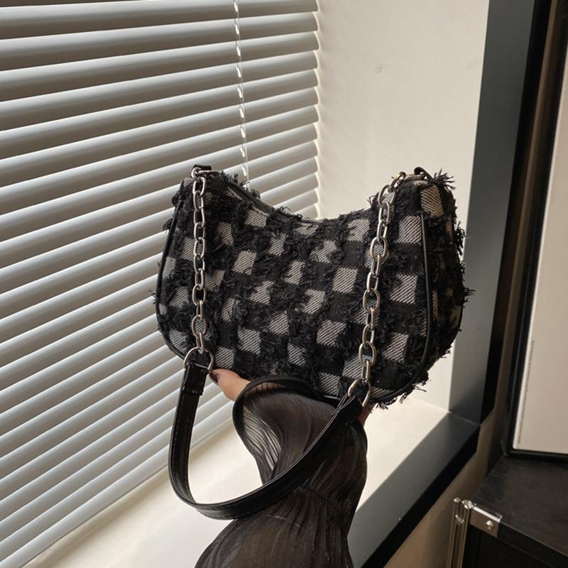 Womens Star Pattern Chain Decor Small Shoulder Bag Trendy Vintage Y2k Denim Underarm Bag Korean Star Women's Handbag Lady KTY