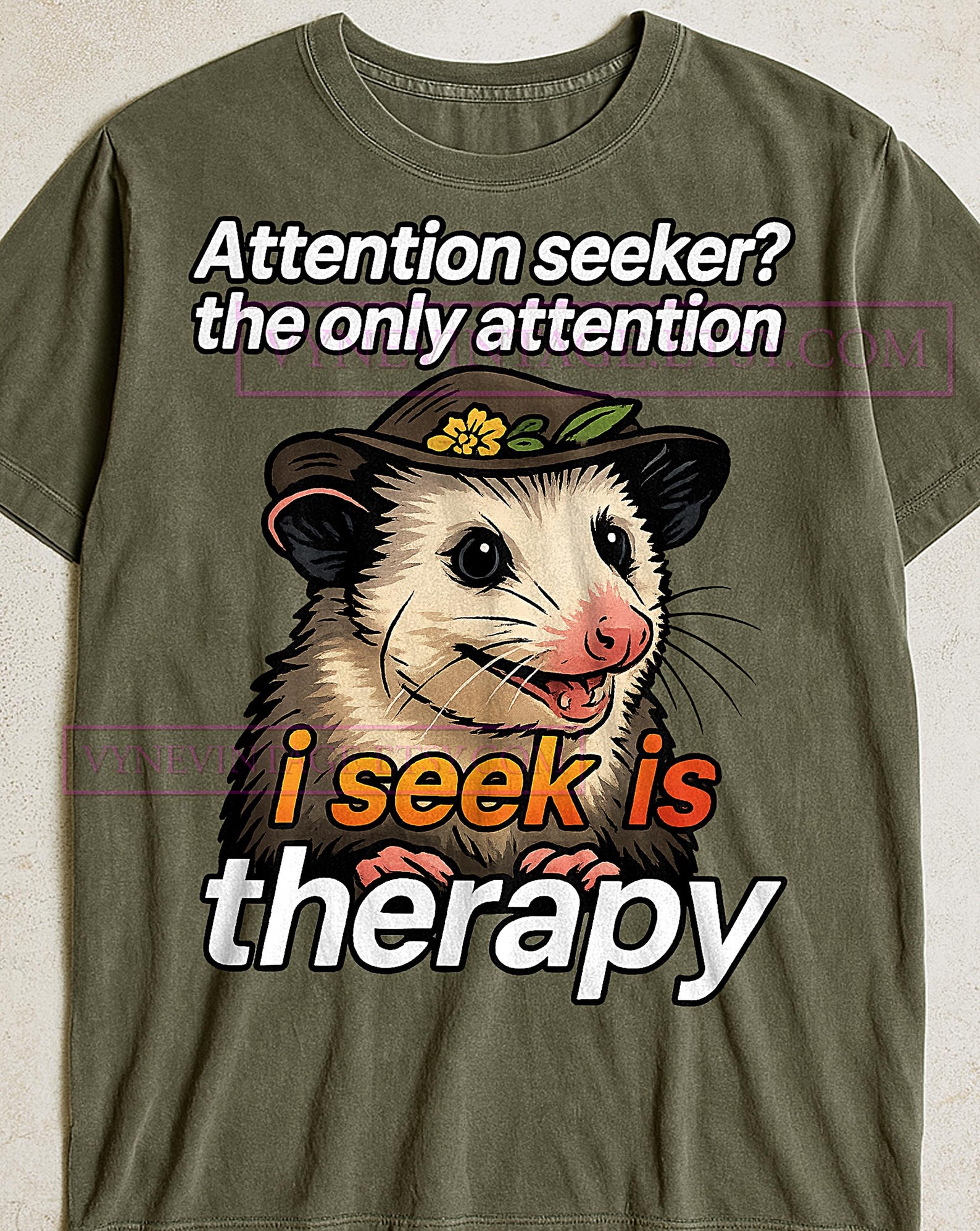 Attention Seeker Therapy Possum Shirt, Funny Quote Graphic Tee, Humorous Possum Lover Gift, Mental Health T-Shirt, Sarcastic Animal Tee M