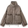 Women's Fashion Warm Cotton Jacket Fall and Winter Standing Collar Long Sleeve Front Zipper with Buttons Vintage Jacket