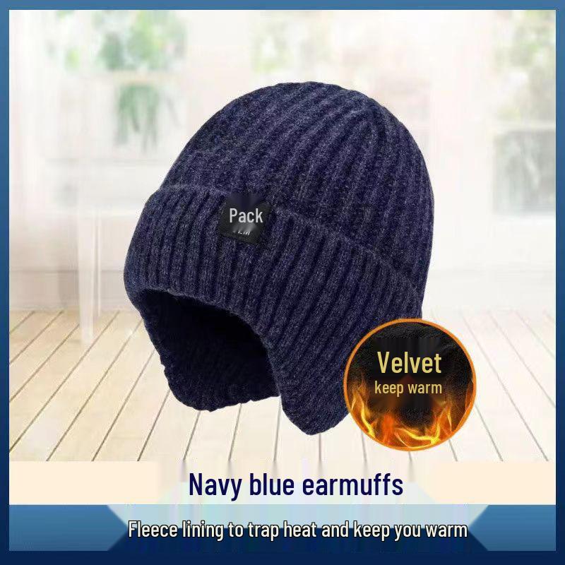 Elderly Men's Thick Knit Winter Hat with Ear Protection