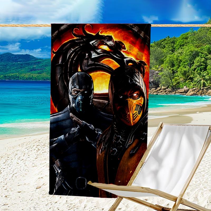 1pc Mortal Kombat3 Beach Towel, Beach and Seaside Swimming Pool Equipment, Fashion Pattern, Rectangular, Travel Essentials