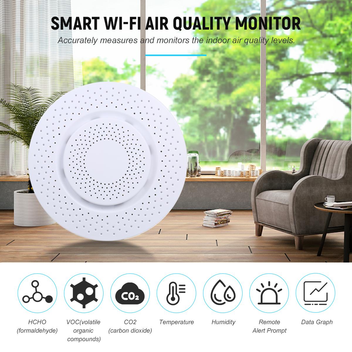 

Smart Quality Monitor WIFI Indoor Quality Meter Tester with App Alarm and Data Logger for Testing VOC Carbon Dioxide CO2 Temperature Humidity