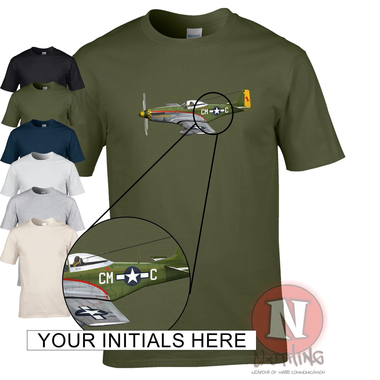 Mustang P-51D personalised T-Shirt. Your chosen initials printed on the classic USAAF WW2 fighter plane XL