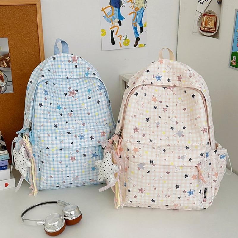 Schoolbag New Japanese Plaid Backpack Female Student Schoolbag Cute Star Printing Light Large Capacity Backpack Girl Style