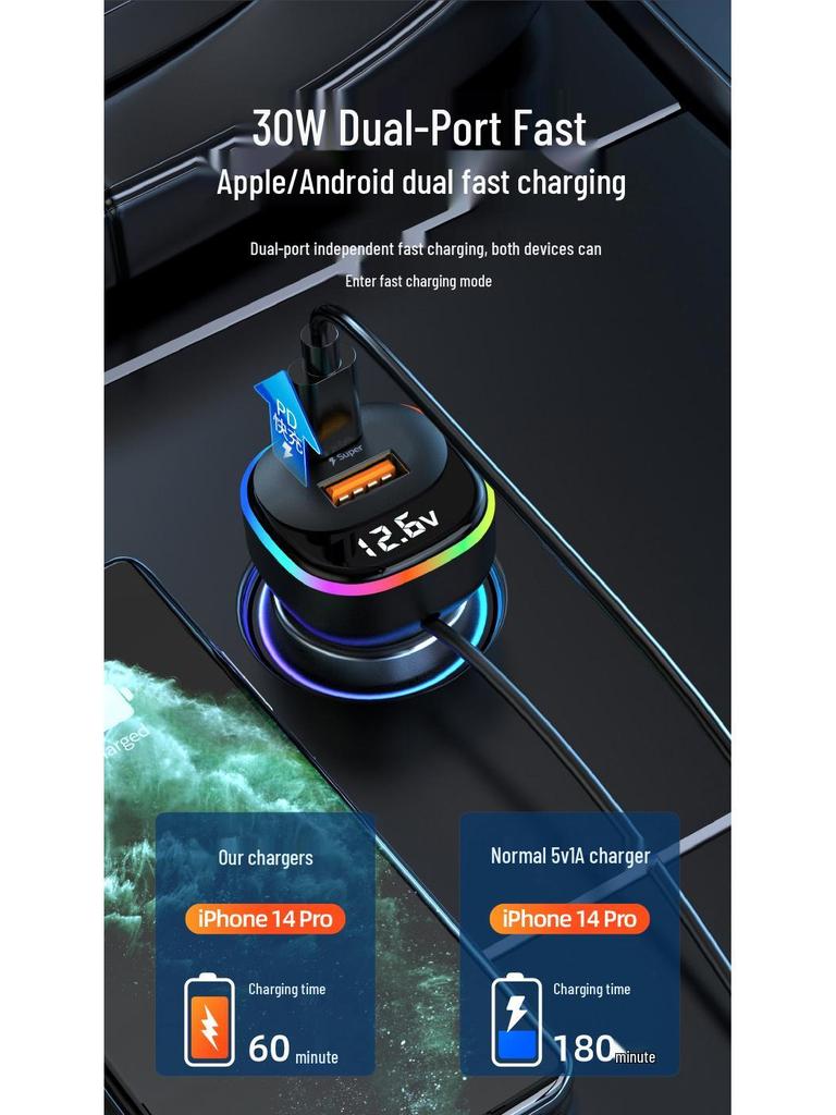 Super Fast Multifunctional Rear Seat Car Charger with PD Multi-Port Cable