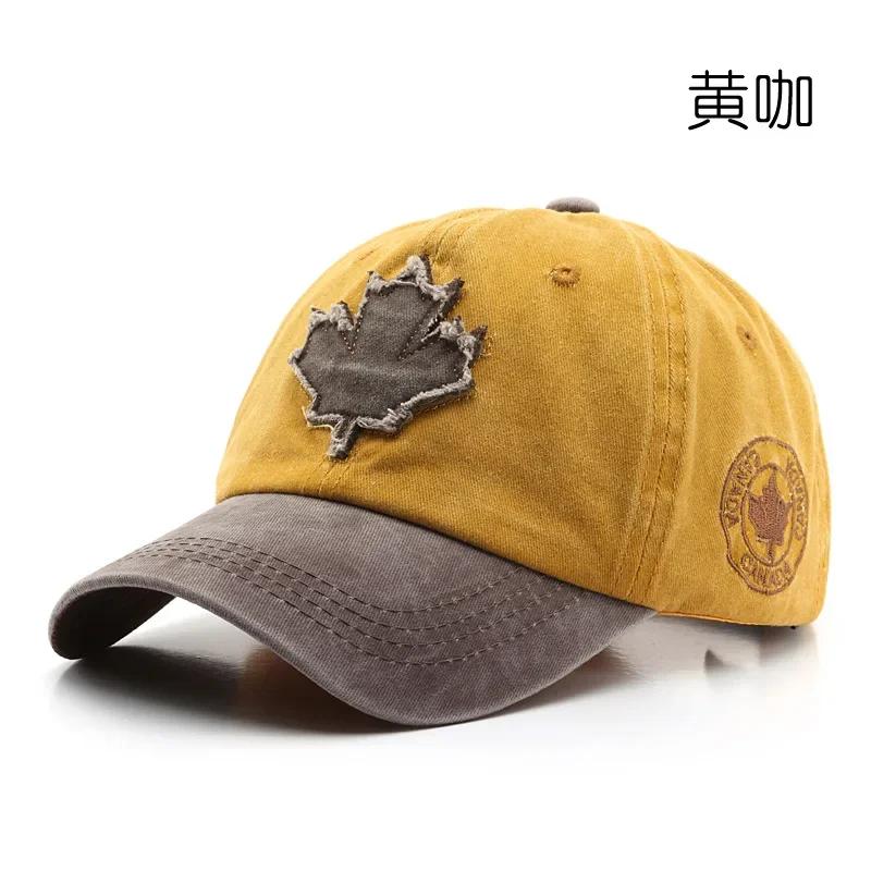 Men Hat Big Maple Leaf Embroidered Baseball Hat Women Retro Unisex Wash Cotton Baseball Hat Outdoor Sports Fishing Hat