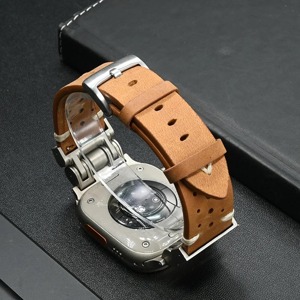 Luxury Metal Leather Strap for Apple Watch Ultra 3 2 49mm Band for iWatch Series 11 10 9 8 7 6 se Bracelet Correa 45mm 44mm 46mm