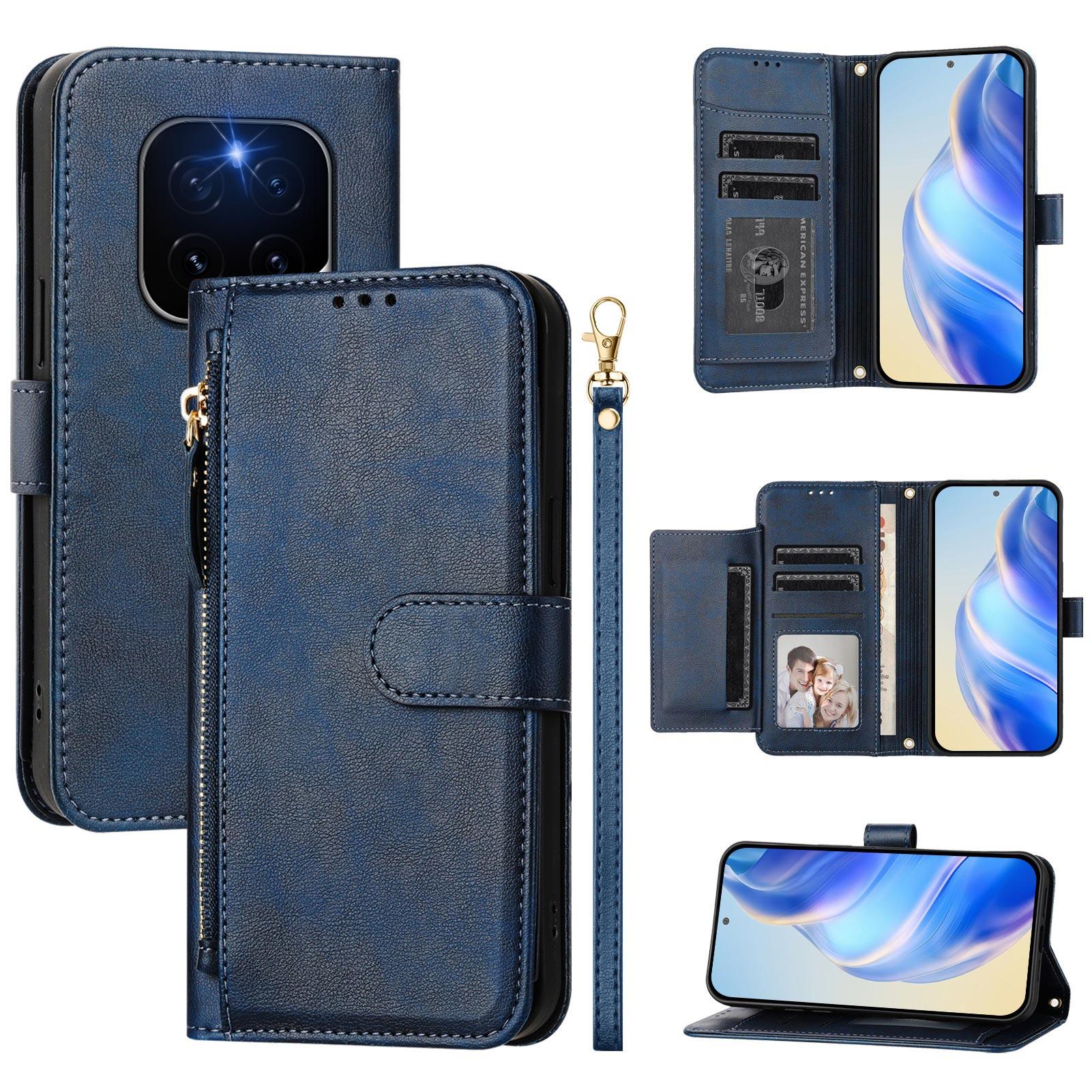 

For Honor GT Pro Case Zipper Pocket Multiple Card Slots Leather Phone Cover Blue