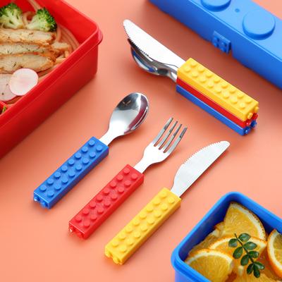 3PCS DIY Bunte Bausteine Gespleißt Gabeln Löffel Geschirr Student Kinder Salat Geschirr Set Fit Küche Werkzeug
