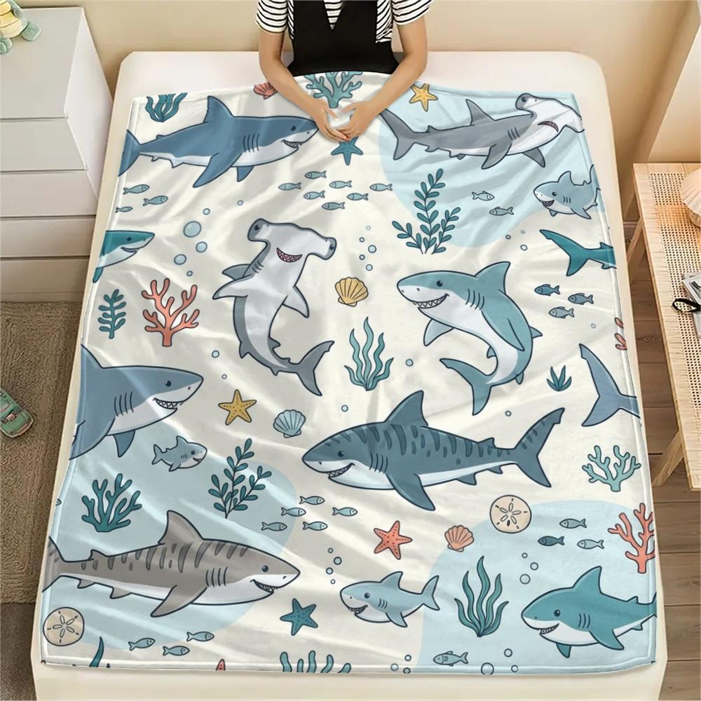 1PC Cute Marine Animals Print Flannel Blanket, High quality All Seasons, Home Decor, Warmth and Comfort, Perfect for Christmas Gifts