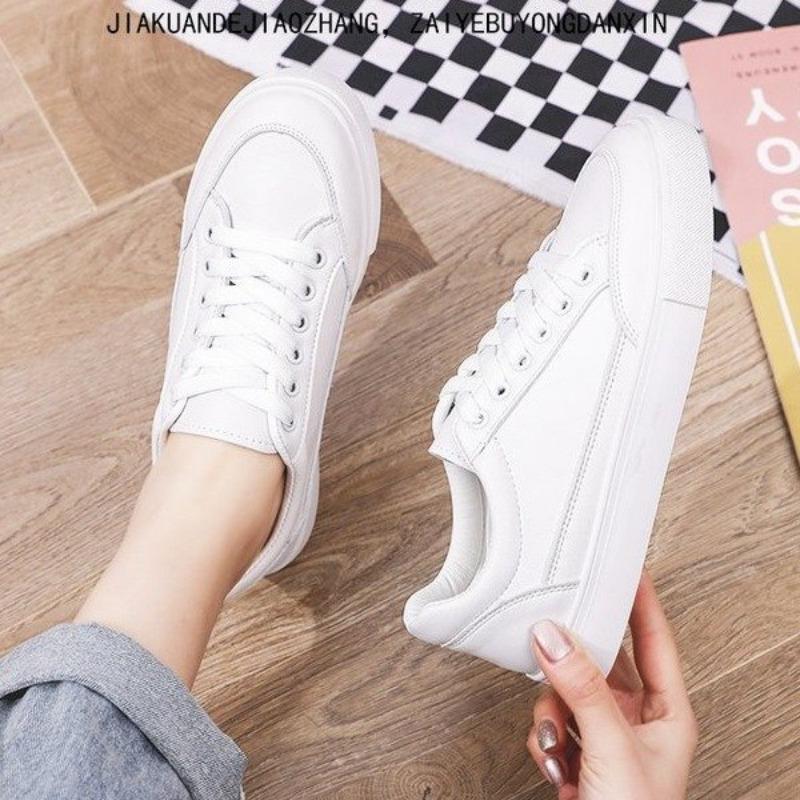 Fashion Comemore White Sports Leather Shoes for Women Trend 2025 Spring New Casual Shoe Breathable Women's Sneakers Platform Running