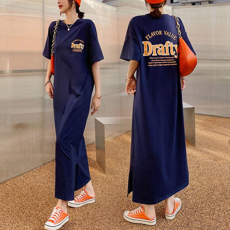 Summer Fashion Plus Size Women's Dress Split Printed T-Shirt Long Long Dresses