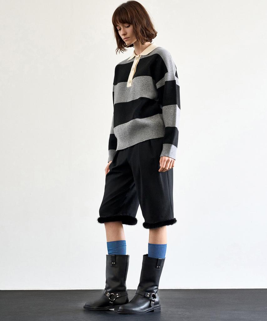 MITTE Fur Trimming Bumuda Pants_Black