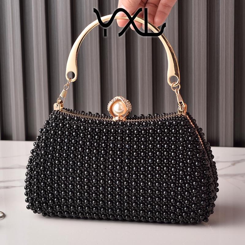 

Elegant Pearl Embellished Formal Occasion Clutch Bag - For Socializing Versatile Fashion Soft Large Capacity Handbag чёрный