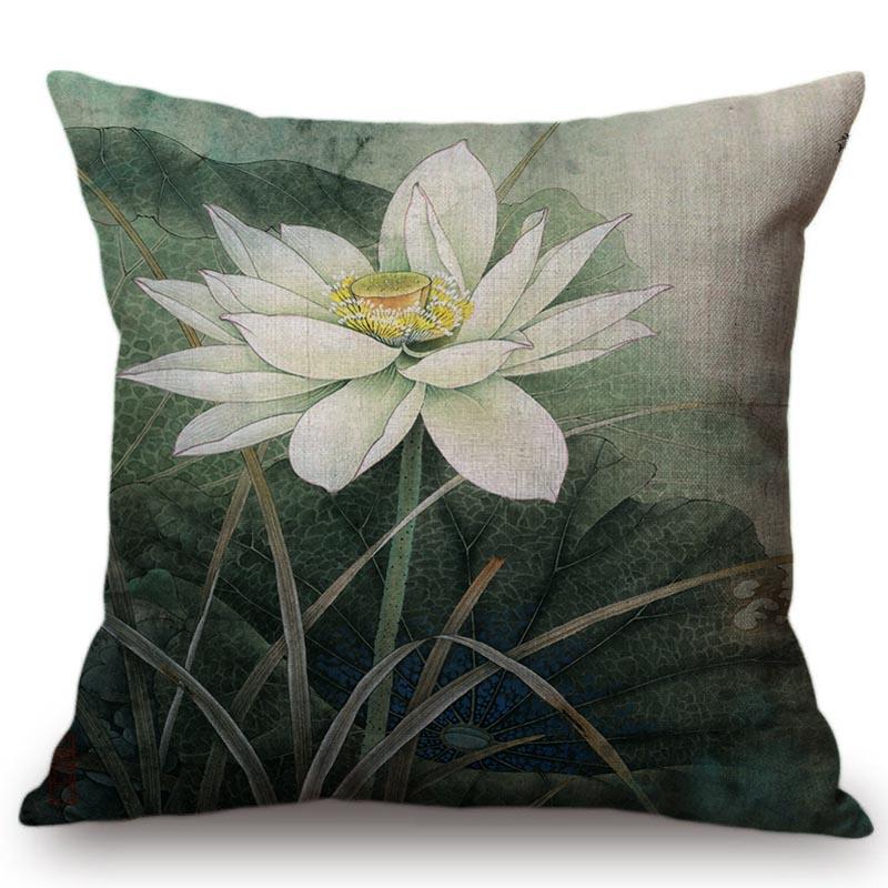 Chinese Retro Painting Style Classical Girl Lotus Cushion Covers Office Car Sofa Chair Home Decoration Cushion Cover Pillow Case