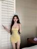 Modal Lace Patchwork Sexy Camisole Mini Dress with Slit