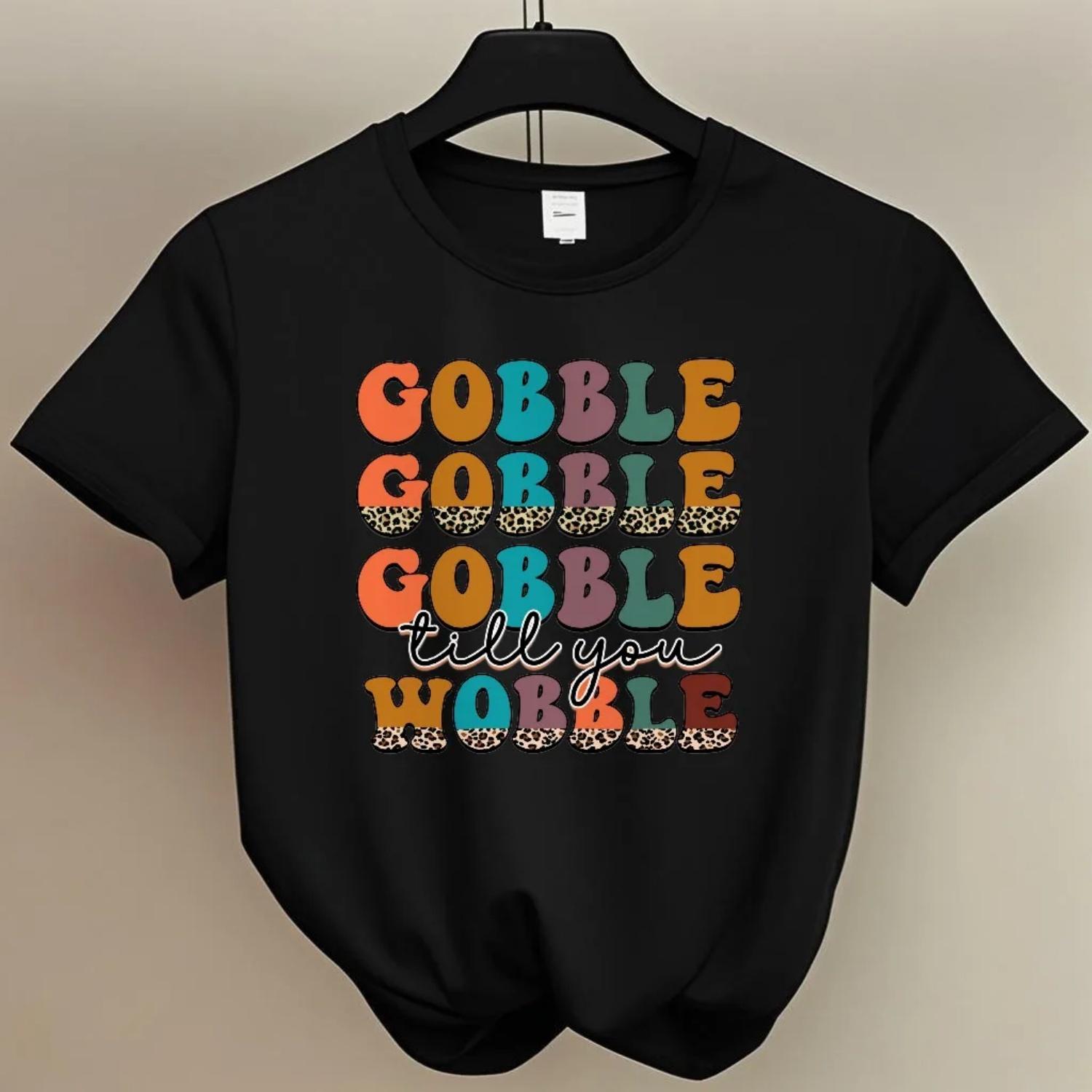 

Women’s Short Sleeve T Shirt Gobble Design for Thanksgiving - related Summer Events Young Women with a Fun Style S чёрный
