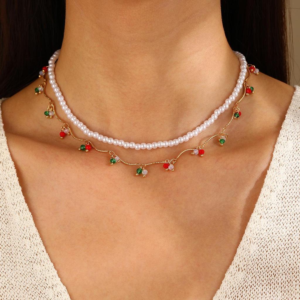 Women's High-End European & American Jewelry Set: Double-Layer Pearl Choker, Clavicle Necklace, Bracelet & Earrings