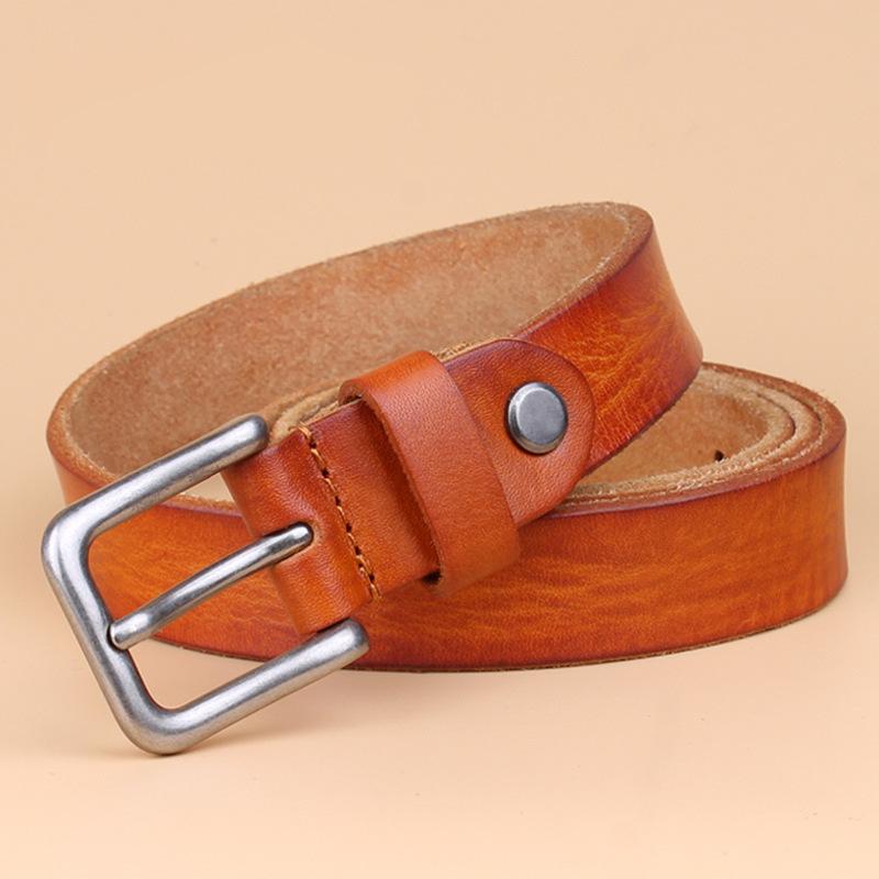 Vintage Leather Belt Genuine Leather Denim Top Layer Cowhide Women's Belt Korean Style Casual Thin Pin Buckle Belt
