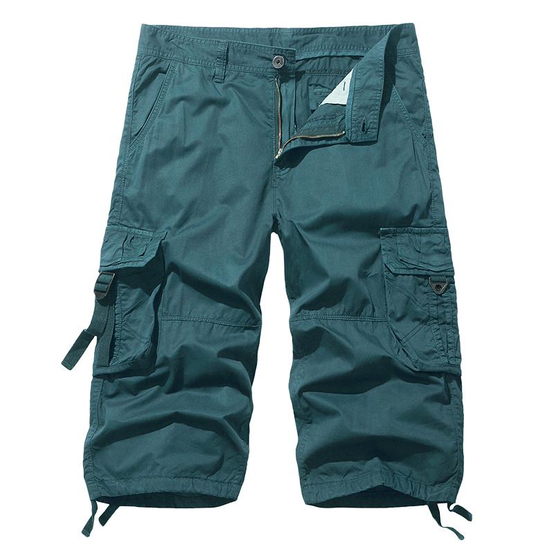 Mens 3/4 Cargo Shorts Summer Casual Cotton Combat Pants Multi Pocket