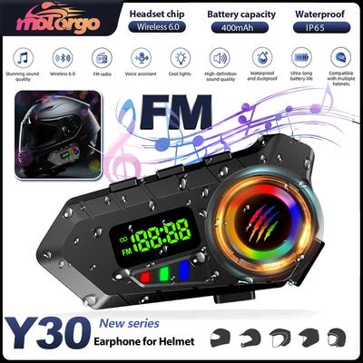 Fones de Ouvido Bluetooth para Capacete com Luz RGB, Sem Fio 6.0, IP65, Driver de 40mm