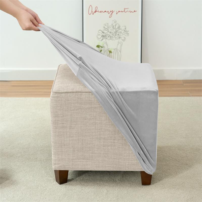 1 Stück Samt Ottomanenbezug Quadratisch Einfarbig Fußstütze Überwürfe Elastisch Haus Pouf Hockerbezug Wohnzimmer Möbel Schutz