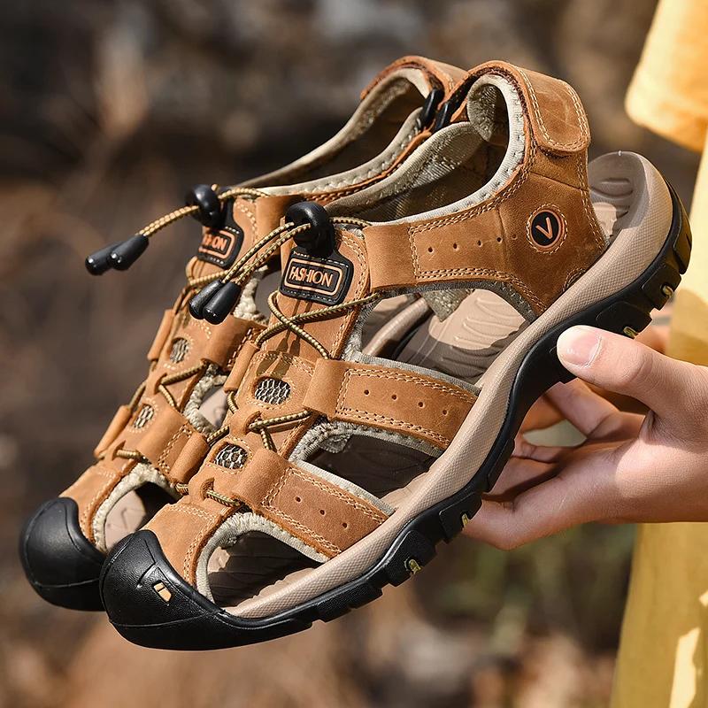 Summer Men's Sandals Lightweight and Casual Walking Shoes Home Garden Outdoor Men Beach Rubber Soled Anti Slip Shoes Large Size